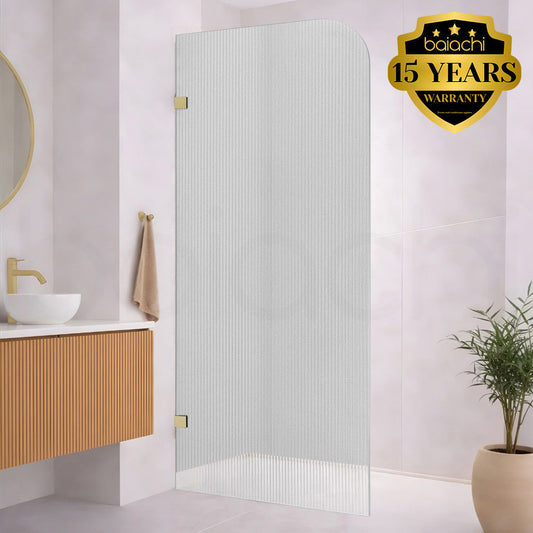 Baiachi 800mm Curved Fluted Glass Fixed Panel Shower Screen Brushed Gold Right