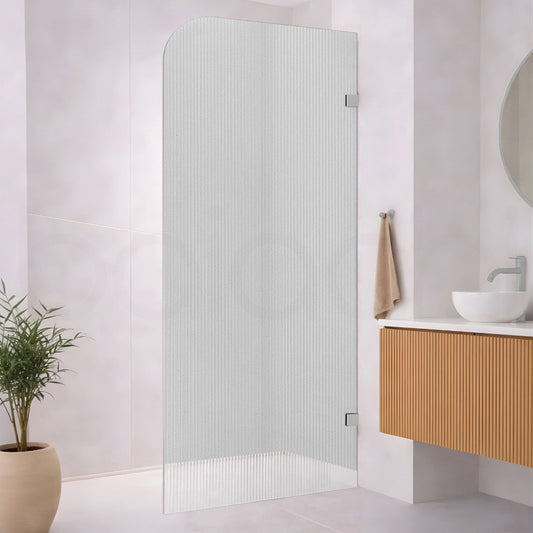Baiachi 1000mm Curved Fluted Glass Fixed Panel Shower Screen Brushed Nickel Right