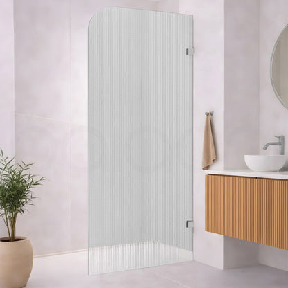 Baiachi 800mm Curved Fluted Glass Fixed Panel Shower Screen Chrome Right