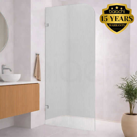 Baiachi 900mm Curved Fluted Glass Fixed Panel Shower Screen Chrome Right