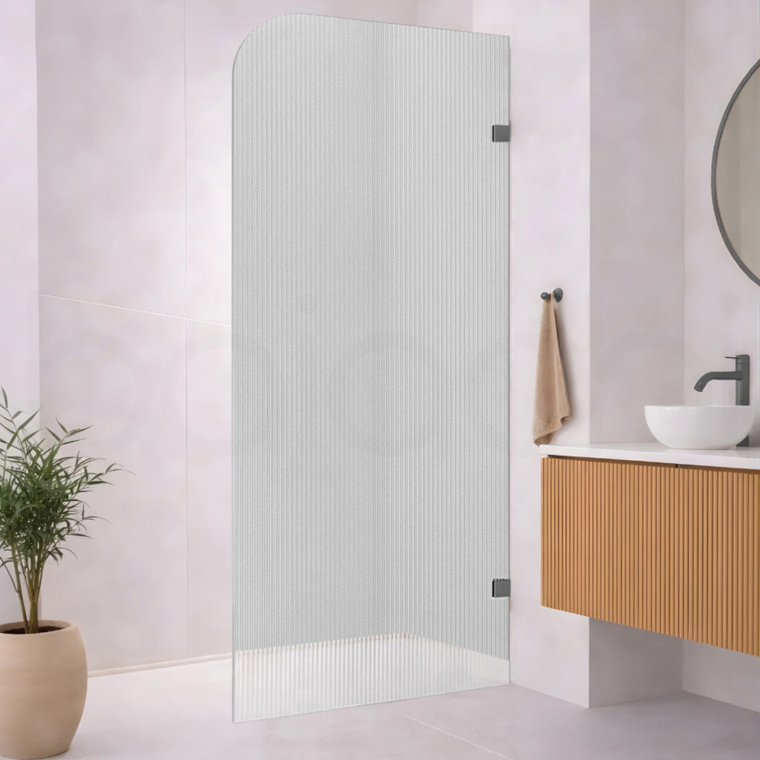 Baiachi 1200mm Curved Fluted Glass Fixed Panel Shower Screen Gun Metal Right