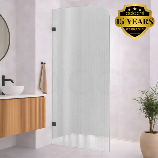 Baiachi 1200mm Curved Fluted Glass Fixed Panel Shower Screen Matte Black Right