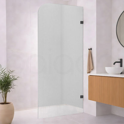 Baiachi 1200mm Curved Fluted Glass Fixed Panel Shower Screen Matte Black Right