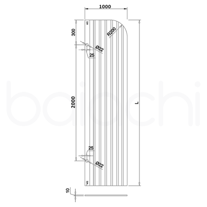 Baiachi 1000mm Curved Fluted Glass Fixed Panel Shower Screen Brushed Copper Right