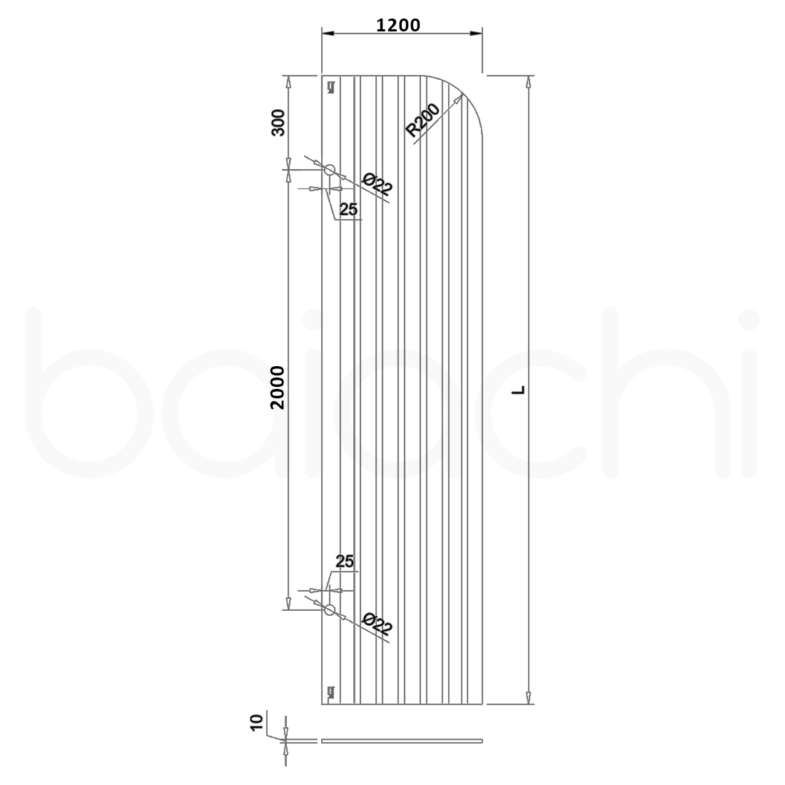 Baiachi 1200mm Curved Fluted Glass Fixed Panel Shower Screen Antique Bronze Right