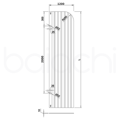 Baiachi 1200mm Curved Fluted Glass Fixed Panel Shower Screen Antique Bronze Right