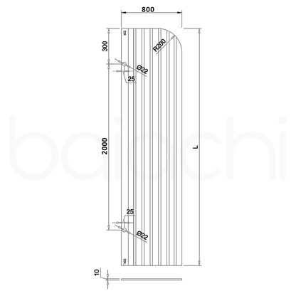 Baiachi 800mm Curved Fluted Glass Fixed Panel Shower Screen Brushed Copper Right