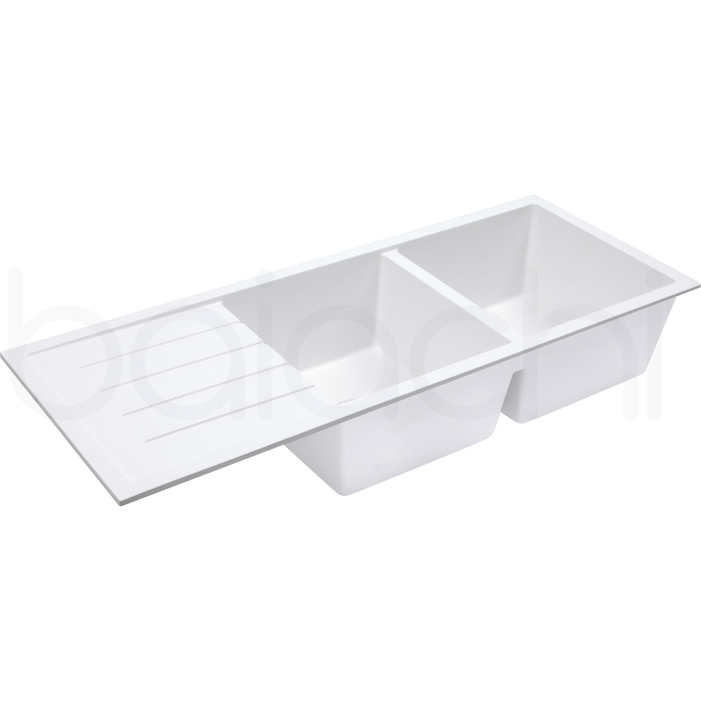 Baiachi 1160 x 450 Double Bowl and Drainer Granite Kitchen Sink White with Black Waste