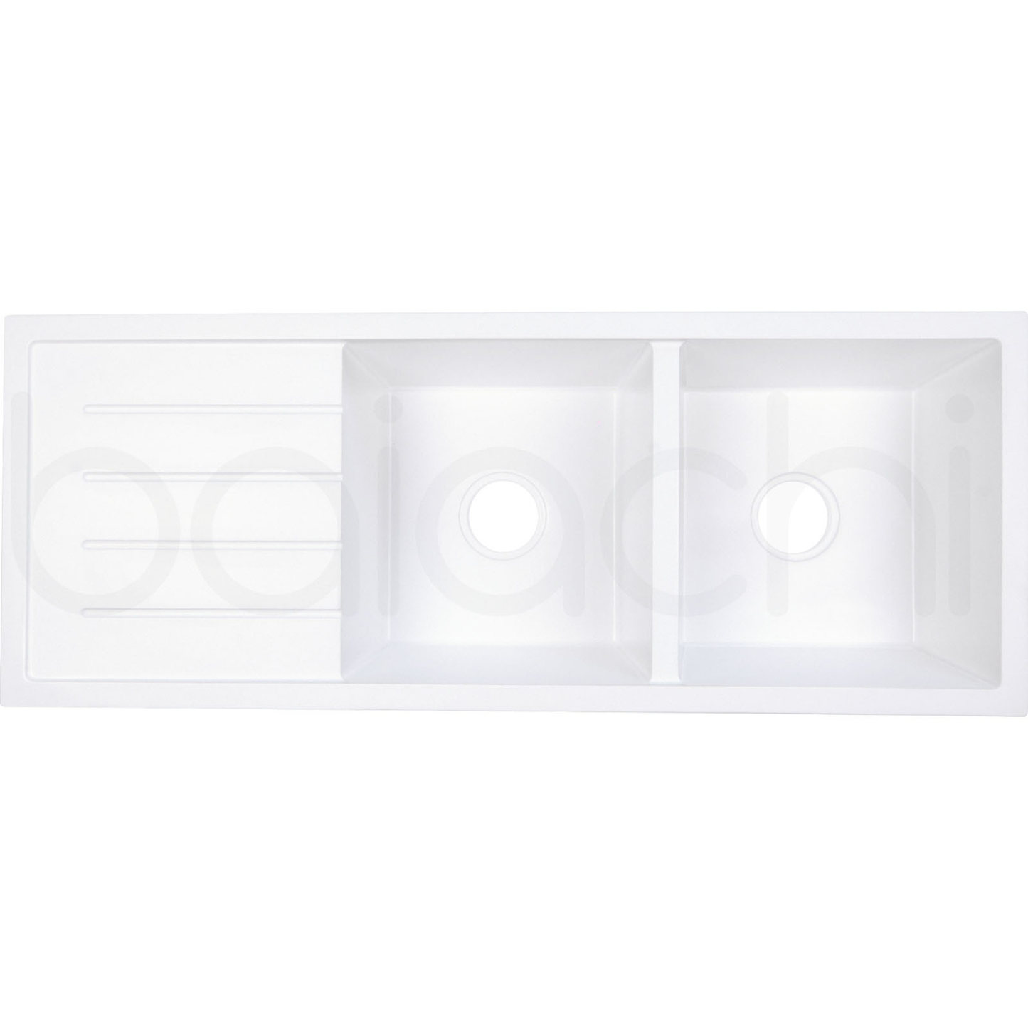 Baiachi 1160 x 450 Double Bowl and Drainer Granite Kitchen Sink White with Brushed Copper Waste