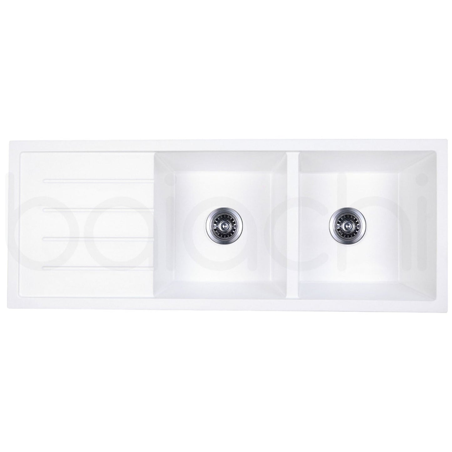 Baiachi 1160 x 450 Double Bowl and Drainer Granite Kitchen Sink White with Stainless Steel Waste