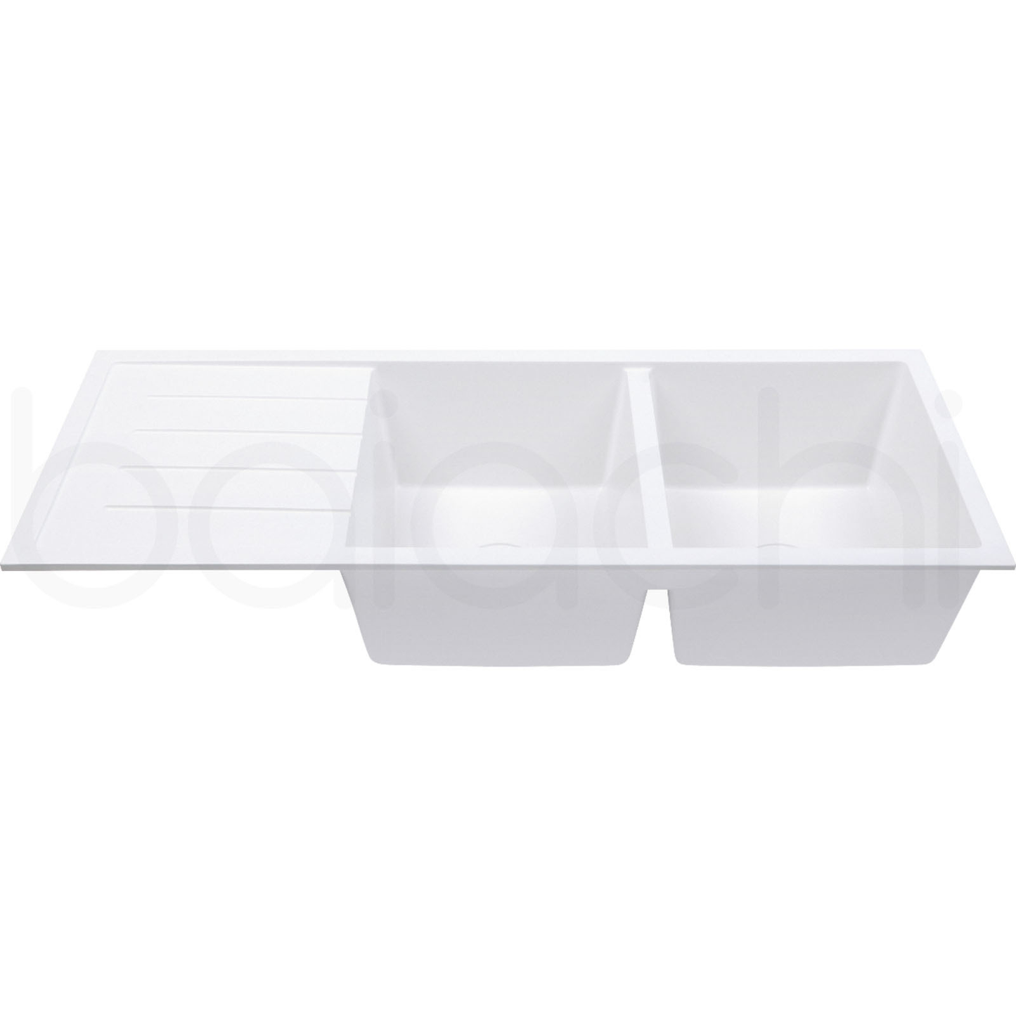 Baiachi 1160 x 450 Double Bowl and Drainer Granite Kitchen Sink White with Antique Bronze Waste