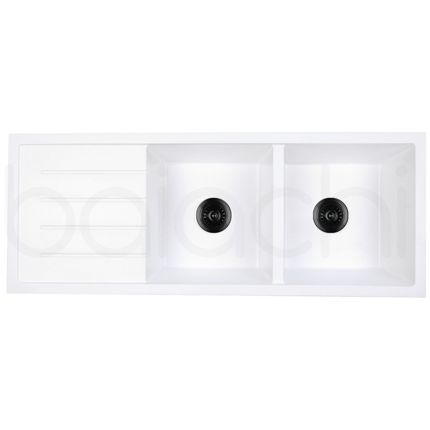 Baiachi 1160 x 450 Double Bowl and Drainer Granite Kitchen Sink White with Stainless Steel Waste