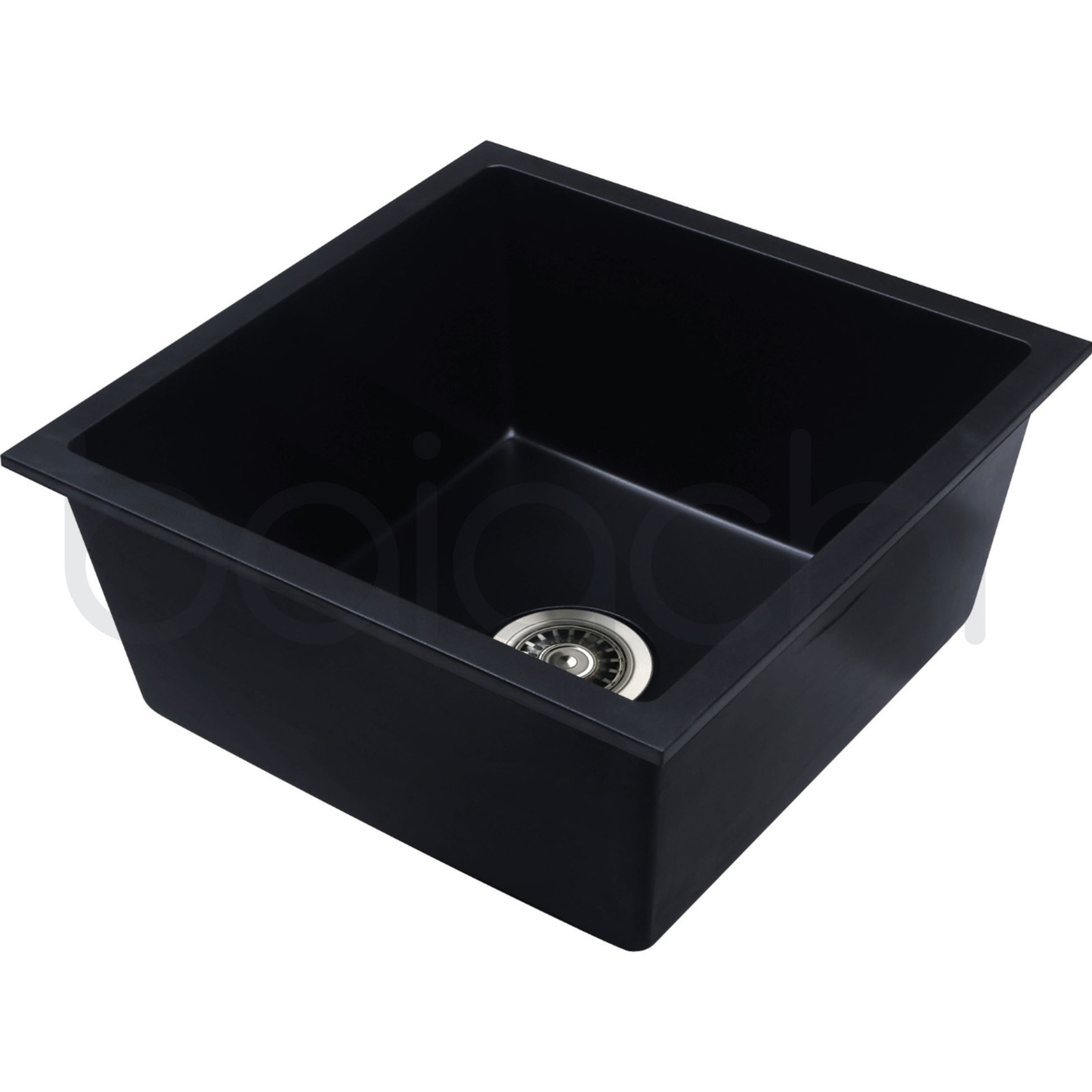 Baiachi 450 x 450 Single Bowl Granite Kitchen Sink Black with Black Waste