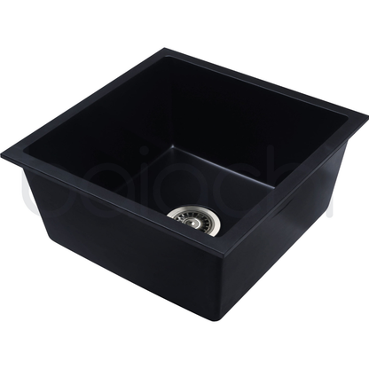 Baiachi 450 x 450 Single Bowl Granite Kitchen Sink Black with Black Waste
