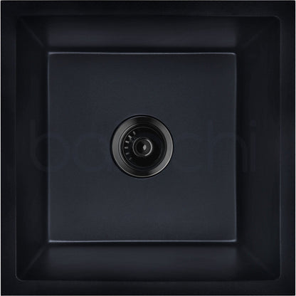 Baiachi 450 x 450 Single Bowl Granite Kitchen Sink Black with Black Waste