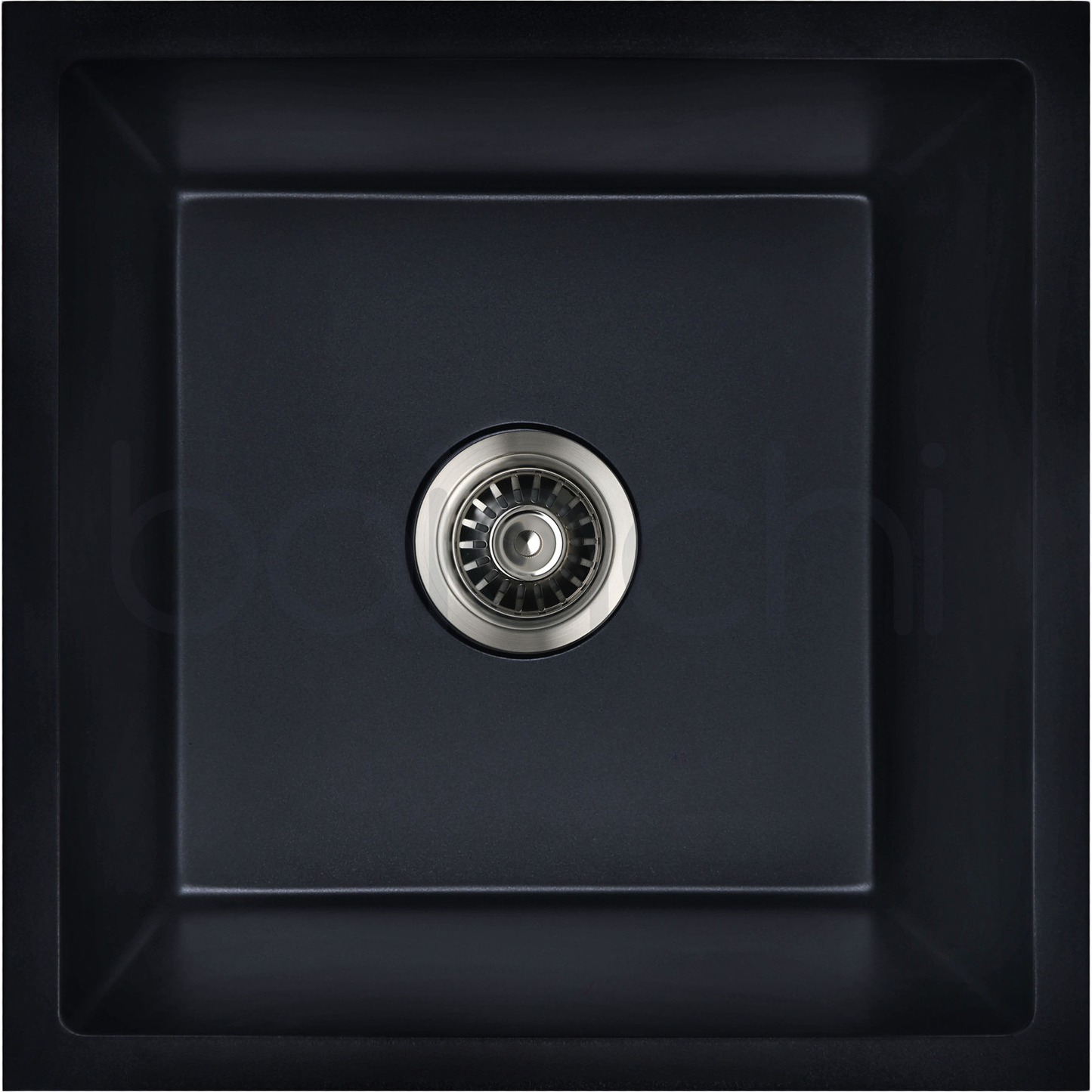 Baiachi 450 x 450 Single Bowl Granite Kitchen Sink Black with Black Waste