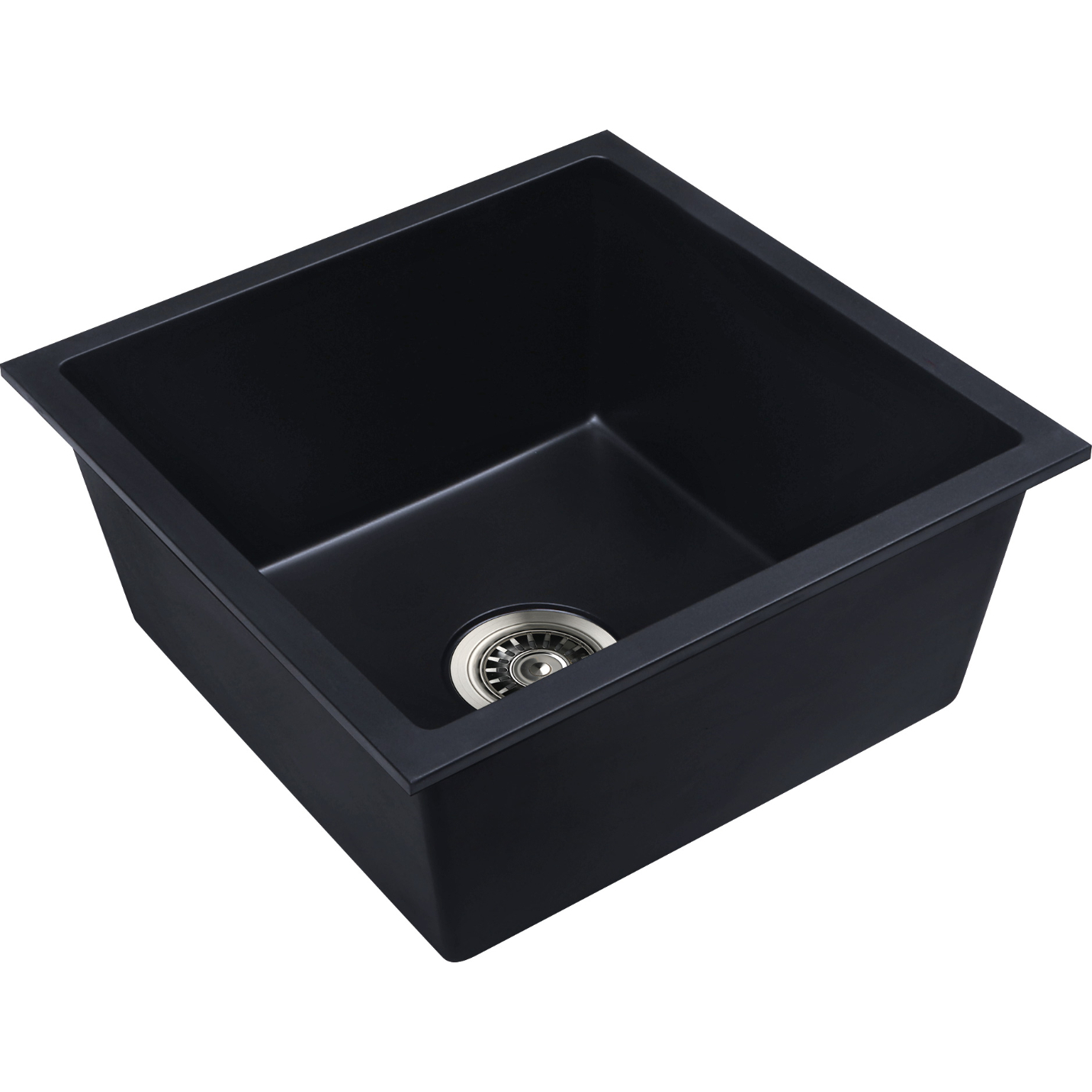 Baiachi 450 x 450 Single Bowl Granite Kitchen Sink Black with Brushed Copper Waste