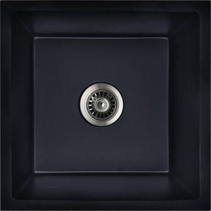 Baiachi 450 x 450 Single Bowl Granite Kitchen Sink Black With Stainless Steel Waste