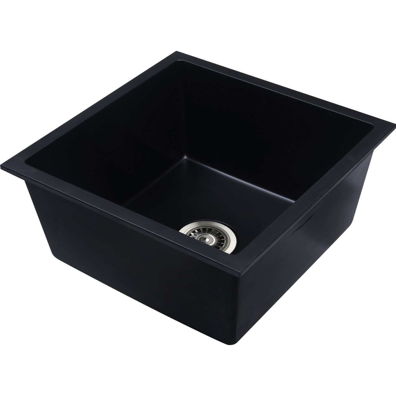 Baiachi 450 x 450 Single Bowl Granite Kitchen Sink Black with Antique Bronze Waste