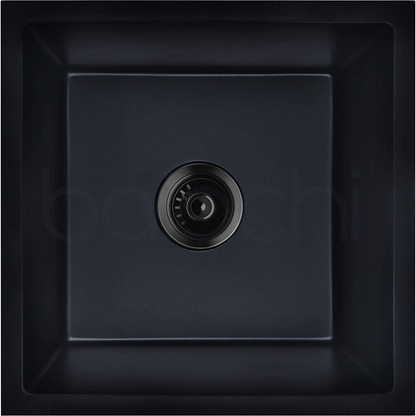 Baiachi 450 x 450 Single Bowl Granite Kitchen Sink Black With Stainless Steel Waste