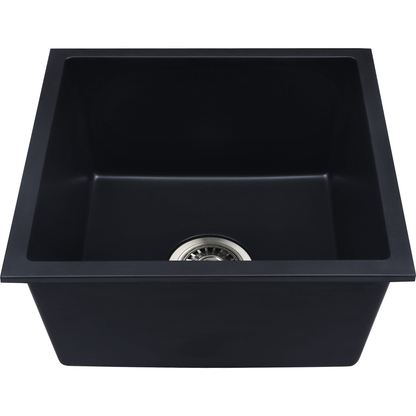 Baiachi 450 x 450 Single Bowl Granite Kitchen Sink Black With Stainless Steel Waste