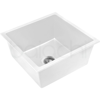 Baiachi 450 x 450 Single Bowl Granite Kitchen Sink White with Brushed Gold Waste