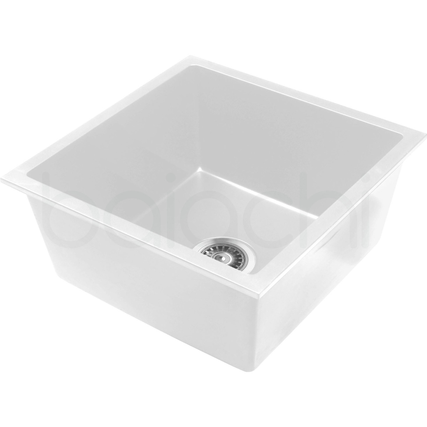 Baiachi 450 x 450 Single Bowl Granite Kitchen Sink White with Black Waste