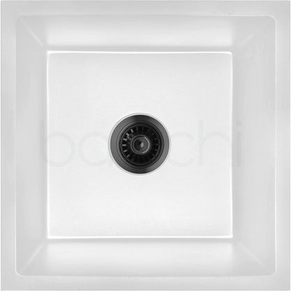 Baiachi 450 x 450 Single Bowl Granite Kitchen Sink White with Black Waste