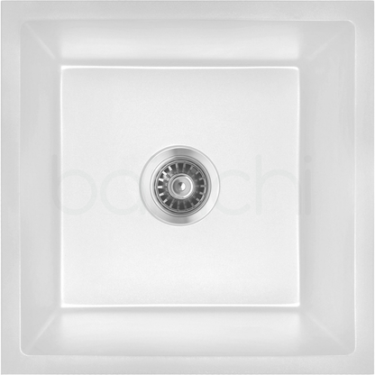 Baiachi 450 x 450 Single Bowl Granite Kitchen Sink White with Gun metal Waste
