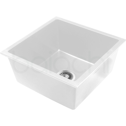 Baiachi 450 x 450 Single Bowl Granite Kitchen Sink White with Stainless Steel Waste
