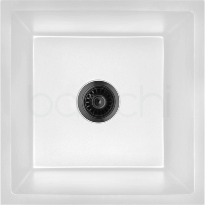 Baiachi 450 x 450 Single Bowl Granite Kitchen Sink White with Stainless Steel Waste