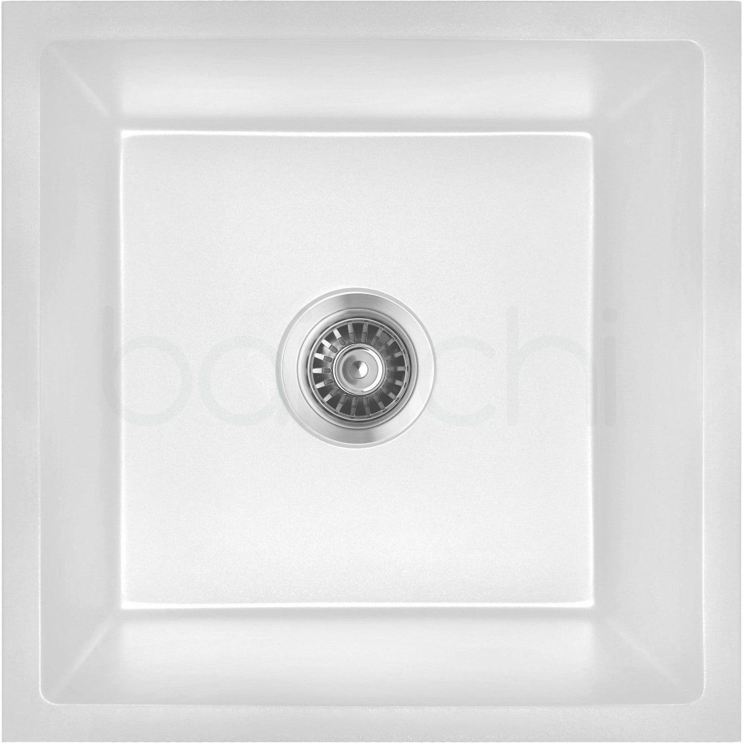 Baiachi 450 x 450 Single Bowl Granite Kitchen Sink White with Stainless Steel Waste