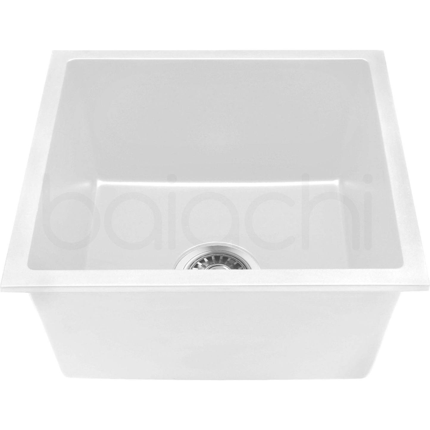 Baiachi 450 x 450 Single Bowl Granite Kitchen Sink White with Stainless Steel Waste