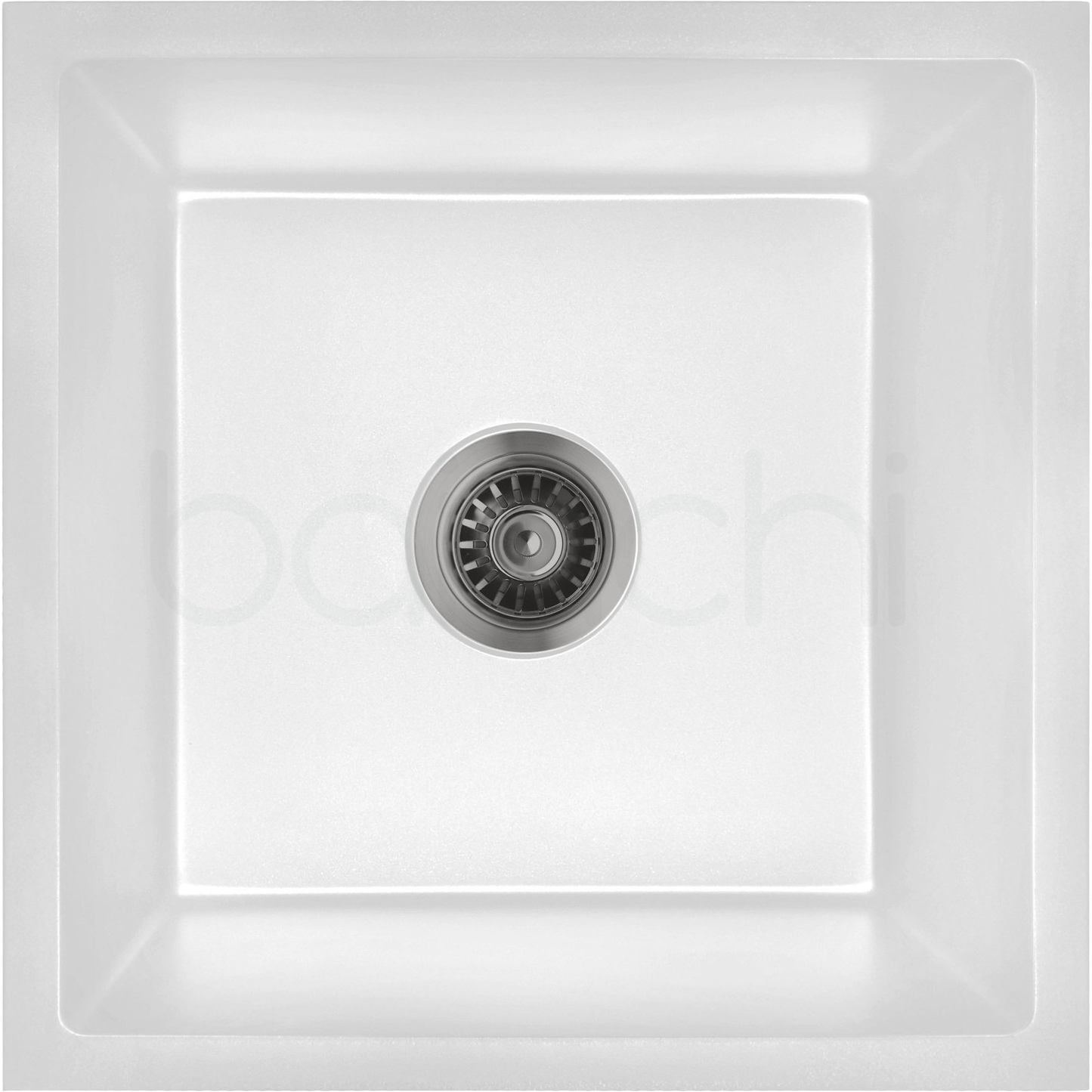 Baiachi 450 x 450 Single Bowl Granite Kitchen Sink White with Stainless Steel Waste