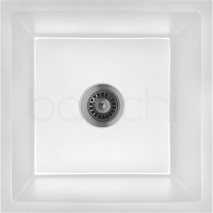 Baiachi 450 x 450 Single Bowl Granite Kitchen Sink White with Stainless Steel Waste