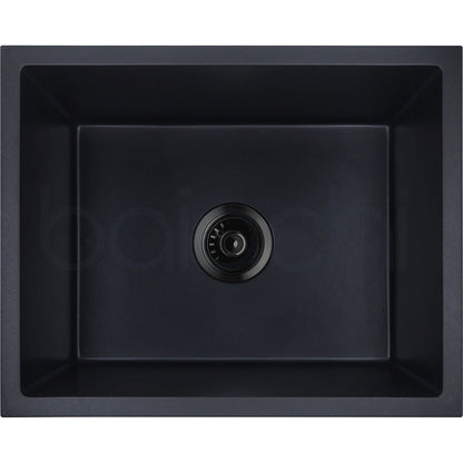 Baiachi 550 x 450 Single Bowl Granite Kitchen Sink Black with Black Waste