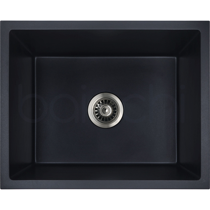 Baiachi 550 x 450 Single Bowl Granite Kitchen Sink Black with Black Waste