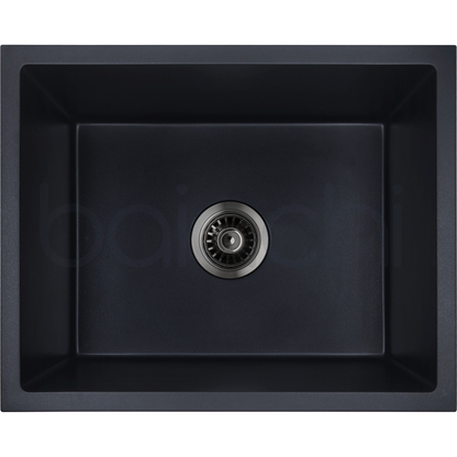 Baiachi 550 x 450 Single Bowl Granite Kitchen Sink Black with Black Waste