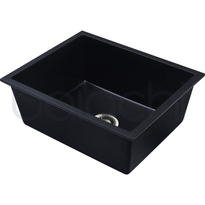 Baiachi 550 x 450 Single Bowl Granite Kitchen Sink Black with Antique Bronze Waste