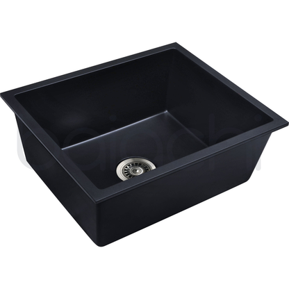 Baiachi 550 x 450 Single Bowl Granite Kitchen Sink Black with Stainless Steel Waste