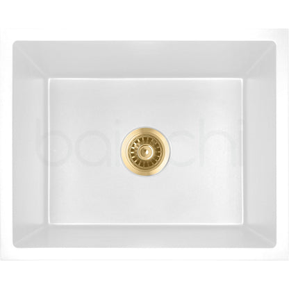 Baiachi 550 x 450 Single Bowl Granite Kitchen Sink White with Brushed Gold Waste