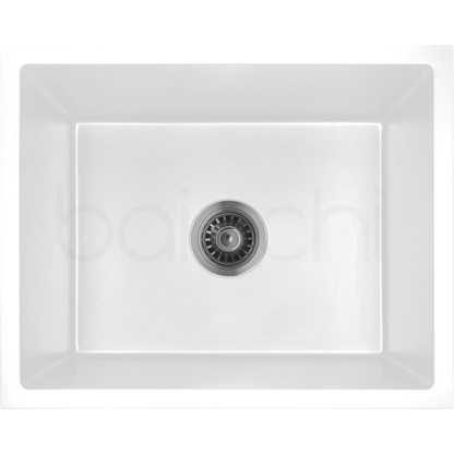 Baiachi 550 x 450 Single Bowl Granite Kitchen Sink White with Gun metal Waste