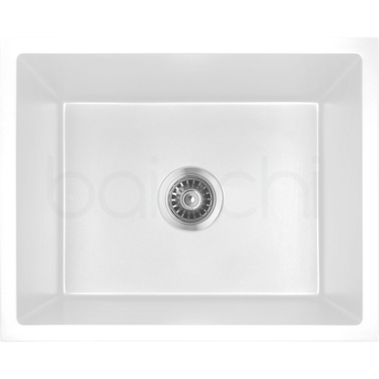 Baiachi 550 x 450 Single Bowl Granite Kitchen Sink White with Gun metal Waste