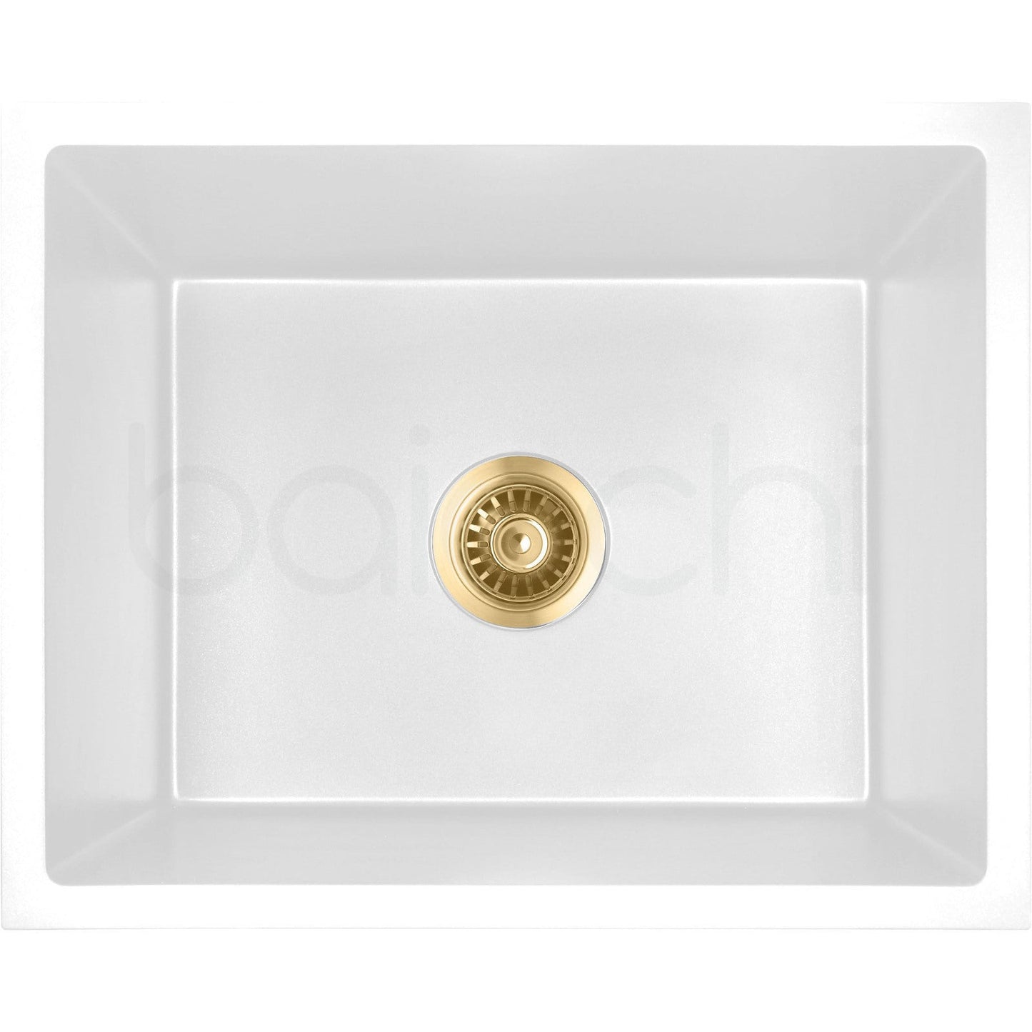 Baiachi 650 x 450 Single Bowl Granite Kitchen Sink White with Brushed Gold Waste