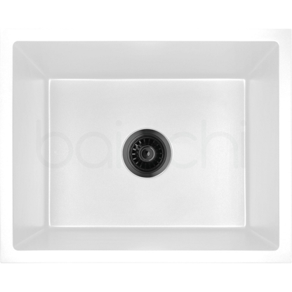 Baiachi 650 x 450 Single Bowl Granite Kitchen Sink White with Black Waste