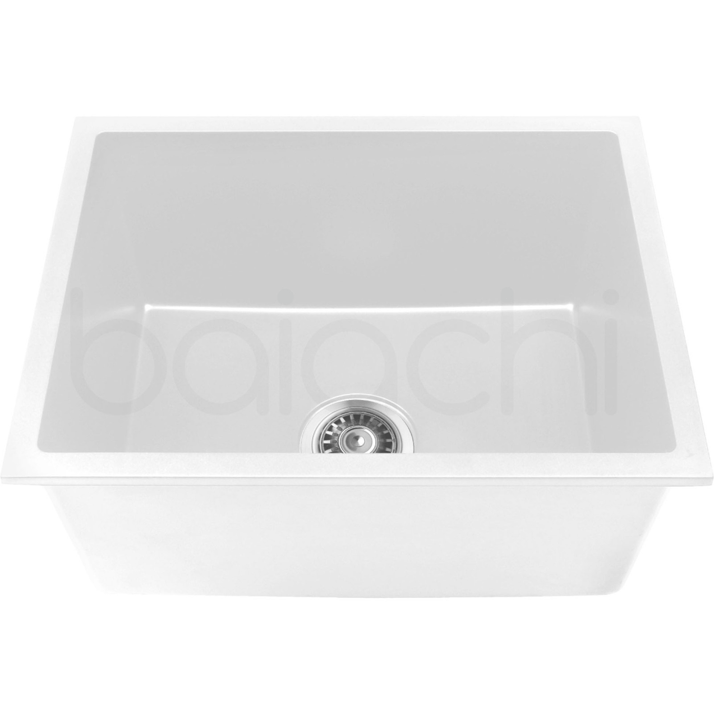 Baiachi 650 x 450 Single Bowl Granite Kitchen Sink White with Black Waste