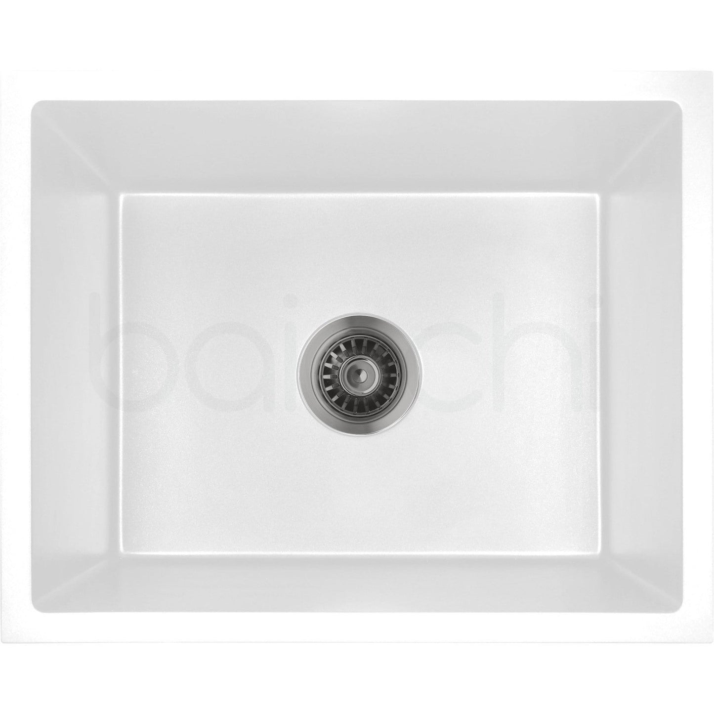 Baiachi 650 x 450 Single Bowl Granite Kitchen Sink White with Gun metal Waste