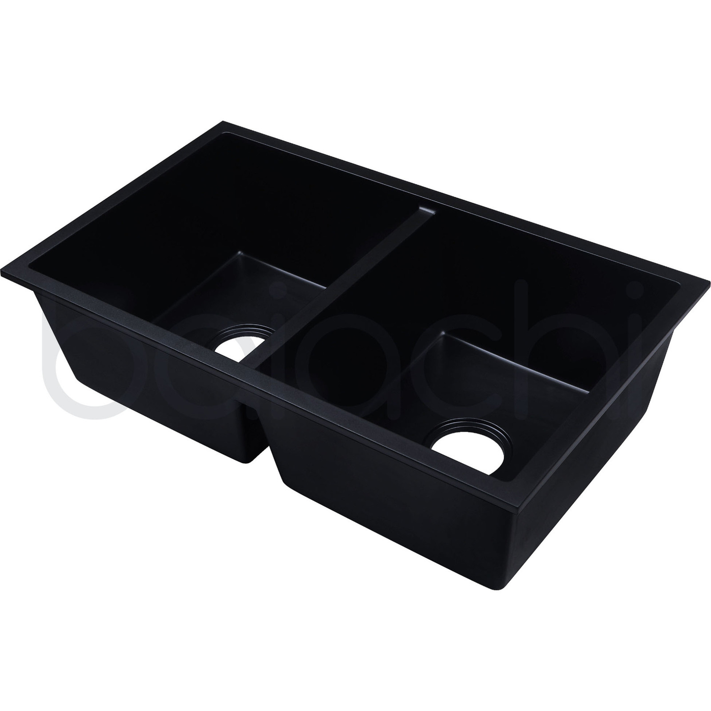 Baiachi 770 x 450 Double Bowl Granite Kitchen Sink Black with Brushed Gold Waste
