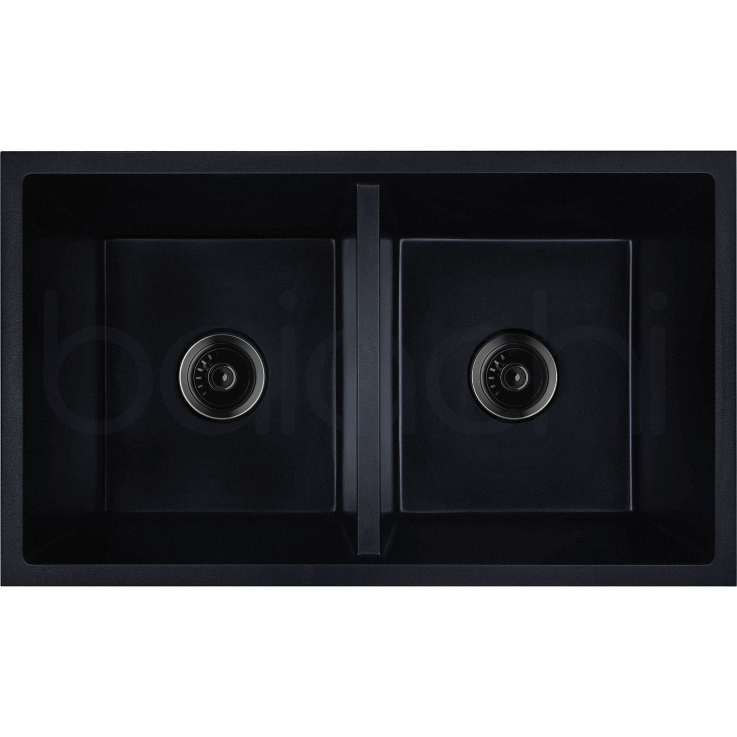 Baiachi 770 x 450 Double Bowl Granite Kitchen Sink Black with Brushed Gold Waste