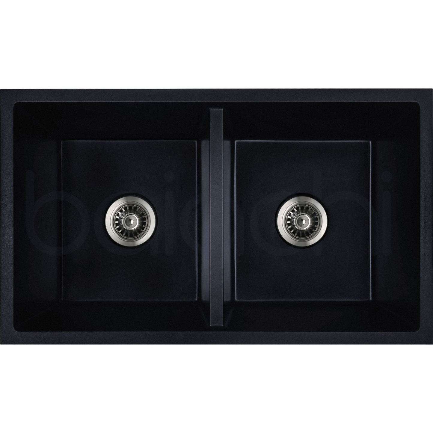 Baiachi 770 x 450 Double Bowl Granite Kitchen Sink Black with Black Waste